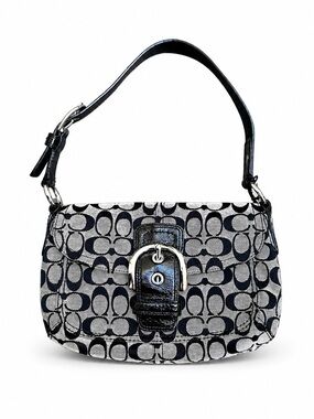 Y2K Coach Black & Grey Soho Flap Bag w/ Patent Leather